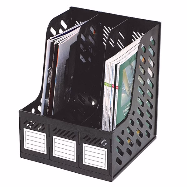 BLACK - HIPPO File Holder 3 Compartments Black - 3x 80mm W x 250mm D x 300mm H