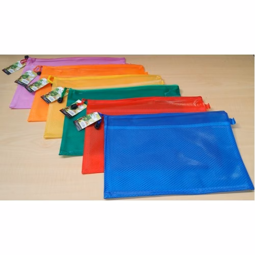 HIPPO A4 Zip Bag - Assorted Colours: Purple, Red, Orange, Green, Yellow or Blue