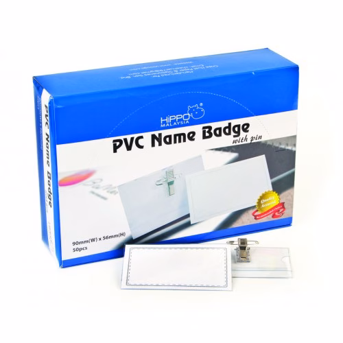 HIPPO Name Tag Holder Pin & Clip 90mm W x 56mm H - 50 pieces per box