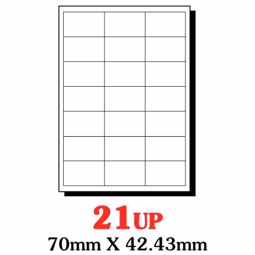 PRINZET A4 Label 70 x 42.4mm 21 up (100 sheets) - Designed for use in Ink jet printers, laser printers and photocopiers