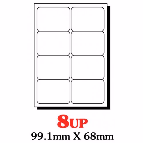 PRINZET A4 Label 99 x 68mm 8 up (100 sheets) - Designed for use in Ink jet printers, laser printers and photocopiers
