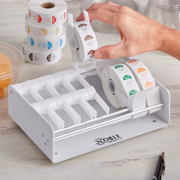Small Label Dispenser - Holds 7 rolls of 25mm circle dissolvable labels or the 25 x 25mm Clean Peel Labels (sold separately),