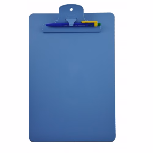 YOSOGO Clipboard Acrylic A4 Size with Pen Clip - Blue. Made of solid ABS plastic, wide-grip clip for securing paper with a pen holder.