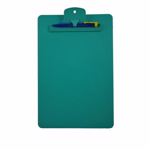 YOSOGO Clipboard Acrylic A4 Size with Pen Clip - Green. Made of solid ABS plastic, wide-grip clip for securing paper with a pen holder.