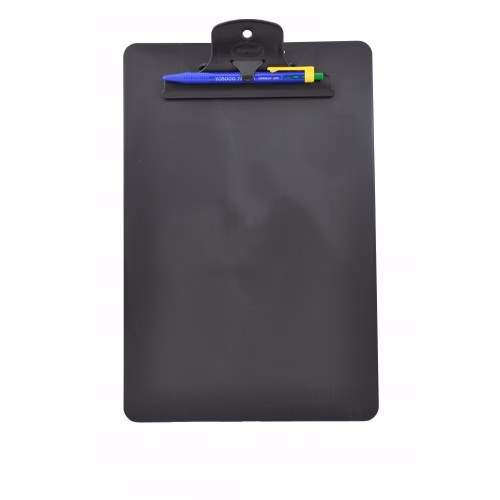 YOSOGO Clipboard Acrylic A5 Size with Pen Clip - Black. Made of solid ABS plastic, wide-grip clip for securing paper with a pen holder.