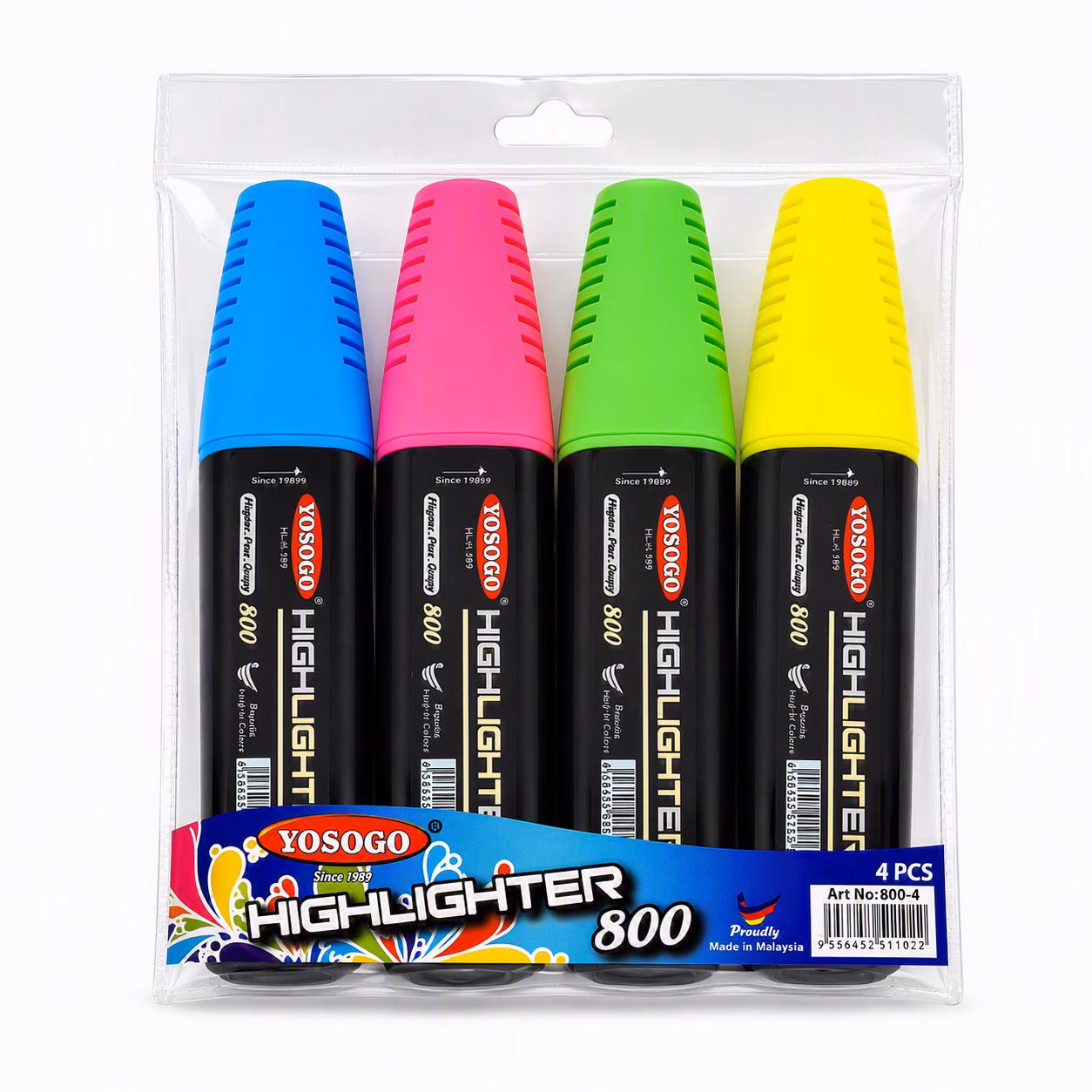 YOSOGO Highlighter Pen 4 Pack - yellow, green, pink, blue