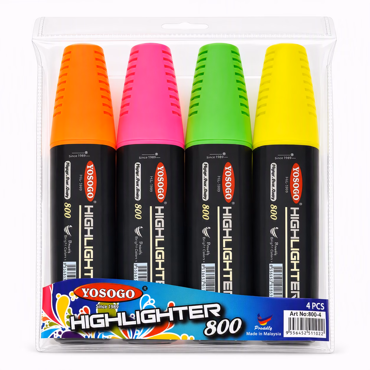 YOSOGO Highlighter Pen 4 Pack - yellow, green, pink, orange